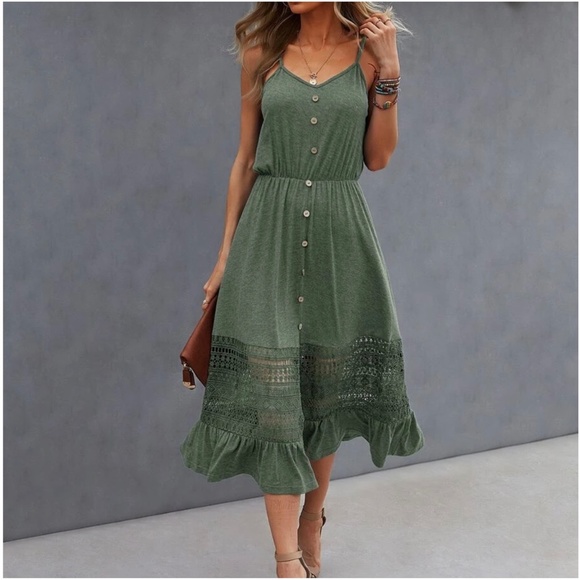 Button Detail Lace Cami Midi Dress - Picture 7 of 8